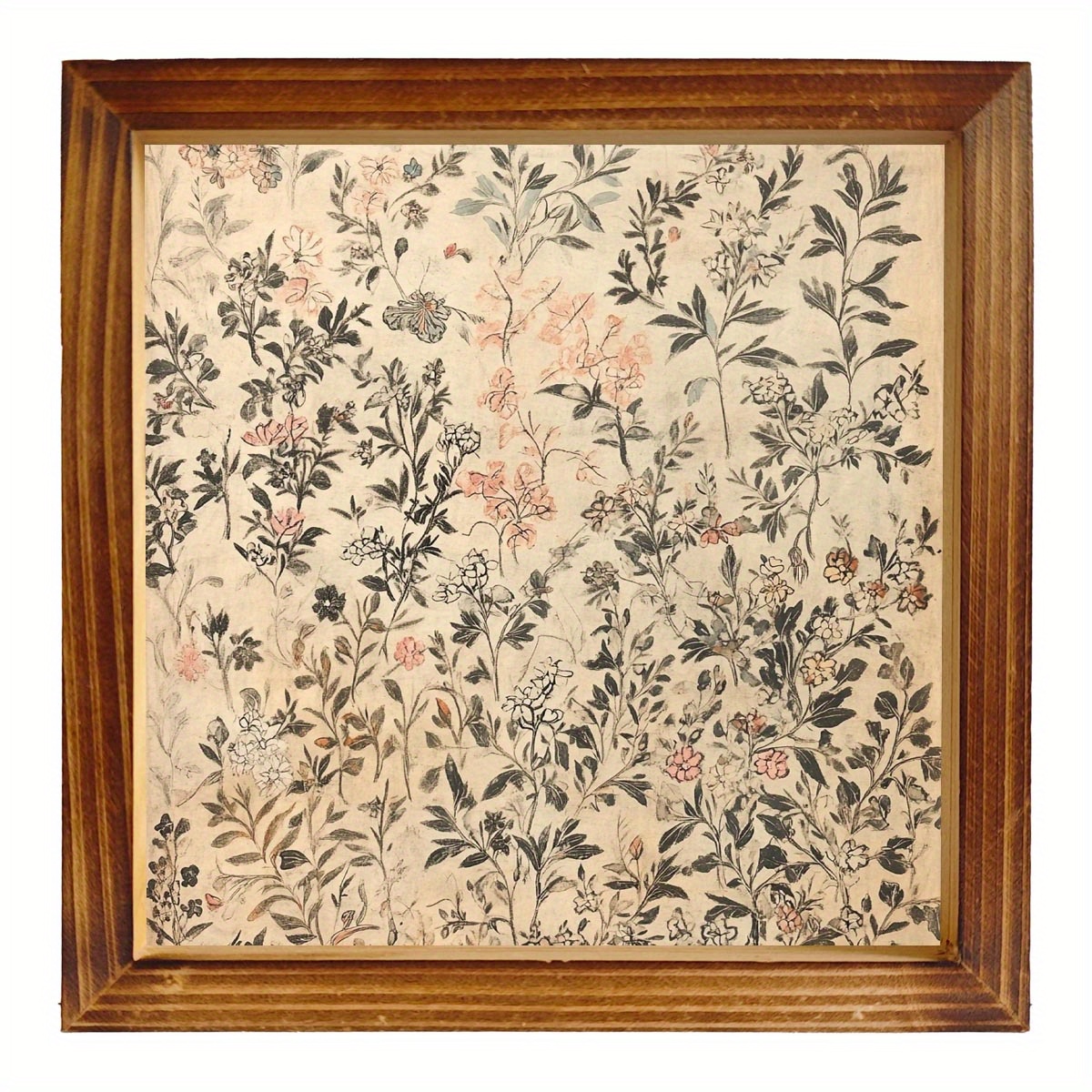 TEMU 8x8 Inch Floral Botanical Wall Art With Wood Frame - Beige & Brown Muted Tones Vintage-modern Minimalist Framed Panel, Horizontal/vertical