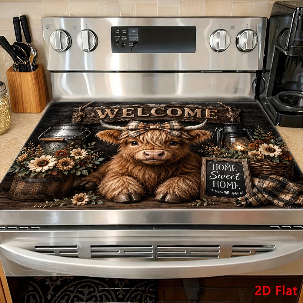 TEMU 2d Flat Style Cute Cow Pattern Stove Protector Mat Heat Resistant Wear Resistant Stain Resistant Reusable Easy Clean Stove Cover For Gas Stove