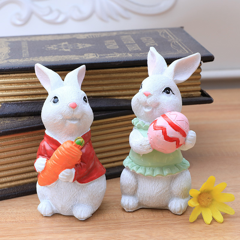 

1 Pair Easter Bunny Figurines Set, Resin , Handheld Collectible Dolls, Decor, With No Electricity Needed, For Indoor Tabletop Display, Garden Lawn Ornament, Suitable For 14+