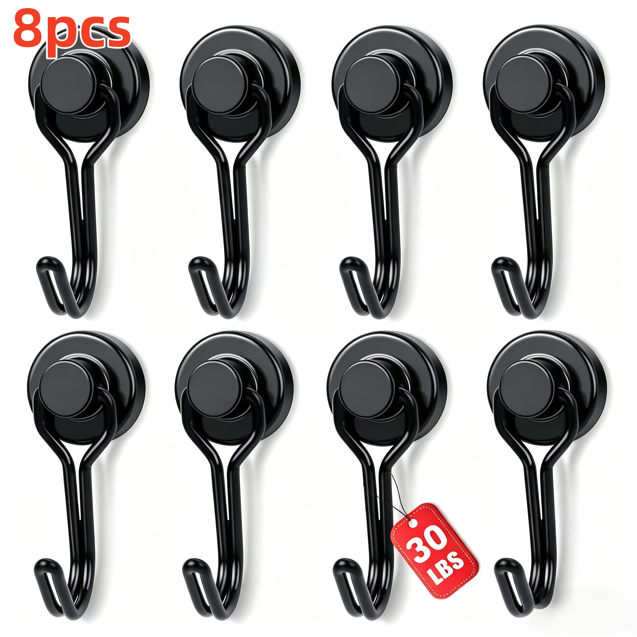 E-shop 8 Stück Schwarze Haken, Drehbare Magnetische Haken, Wandmontierte Magnetische Haken, Magnetische Küchen Aufbewahrung Hängeaufhänger,
