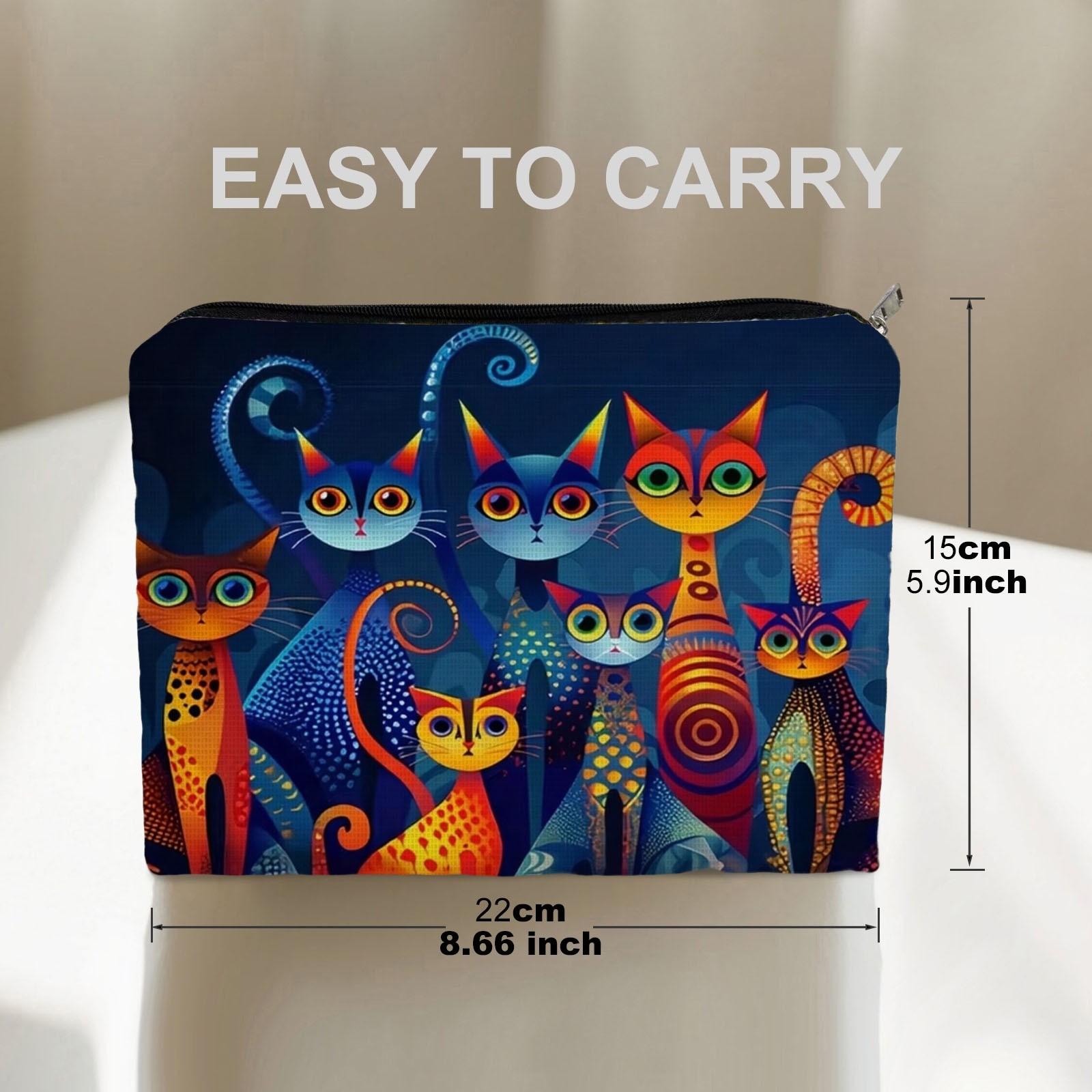 TEMU 1pc Colorful Cat Pattern Double-sided Cosmetic Bag, 8.66in X 5.9in, Polyester Makeup Bag, Stylish And , Perfect For Storage, Travel And Beauty