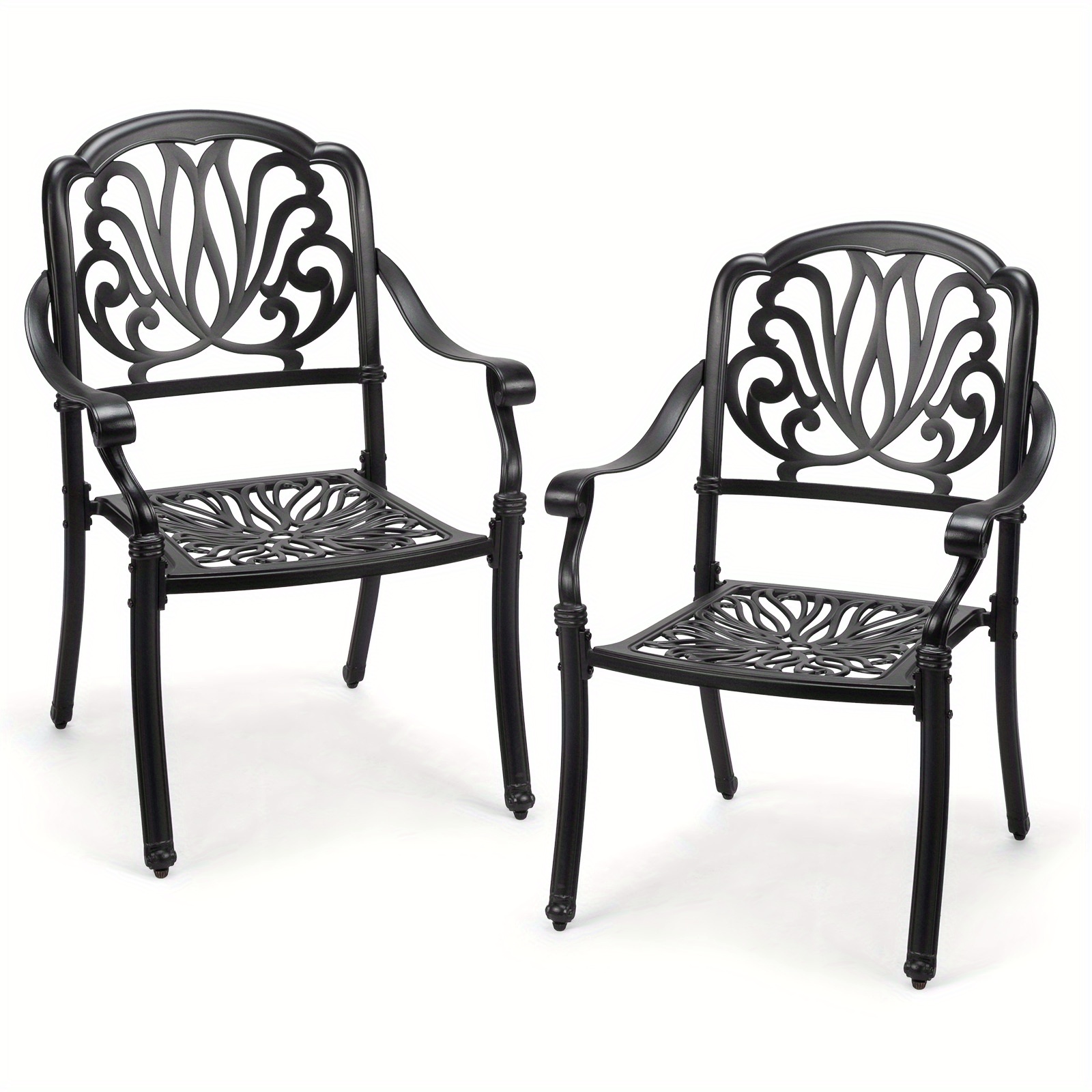 TEMU Elizabethan Vintage Style Cast Aluminum Stacking Chair 2pcs Set Outdoor Rustproof Cafe Table And Chairs Balcony Black Metal Chairs