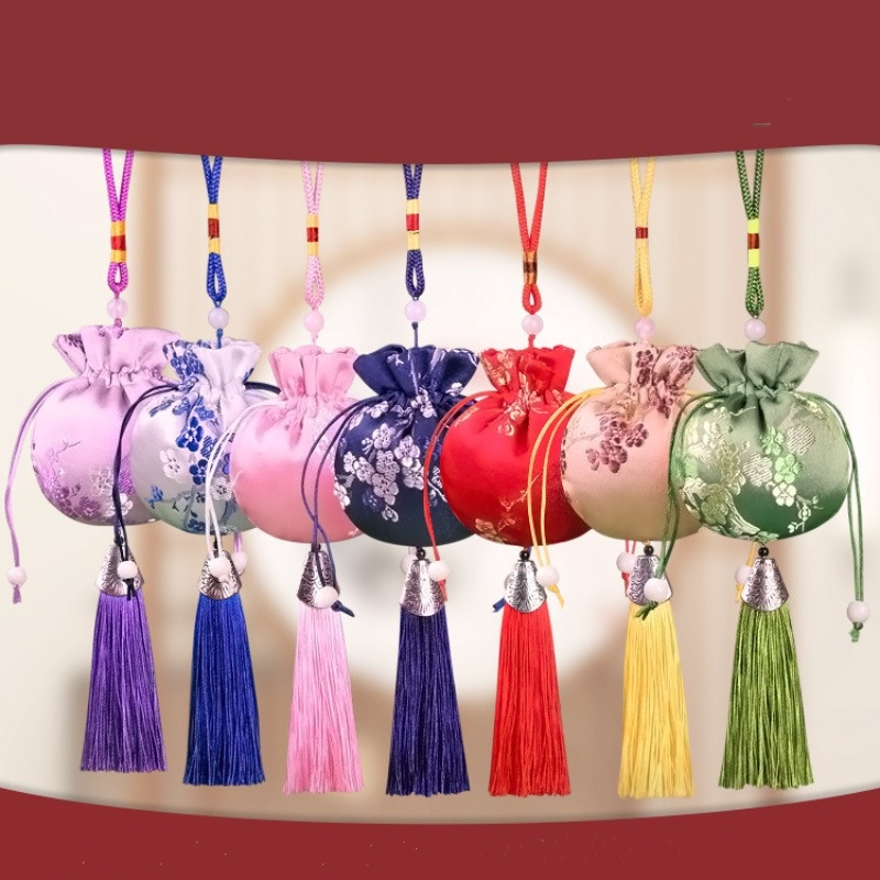 

5pcs Mixed Color Tassel Sachet Pouches - Decorative Car Pendant And Gift Bags With Floral Patterns, Ideal For New Year's And Holiday Decorations