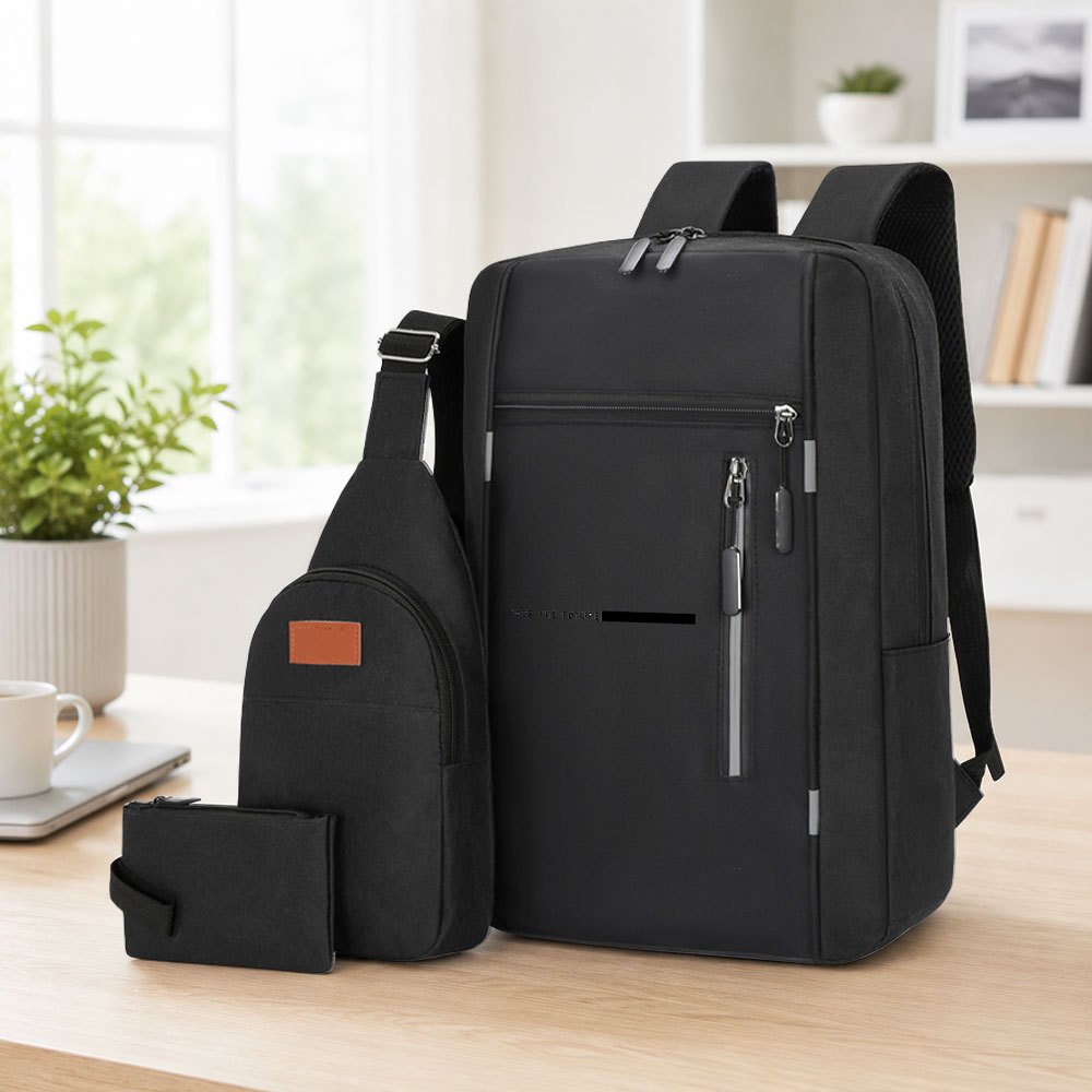 TEMU Ensemble 3 pièces (Sac d'ordinateur portable, Sac de poitrine, Portefeuille) Sac à dos tendance, Multicouche avec compartiments, Sac décontracté