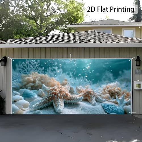 2d flat 1pc underwater scene garage door banner polyester fiber suitable for porch courtyard trim decorative fence event backdrop with fixing rope all kinds of festival and holiday events
