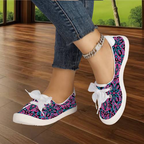 womens spring autumn new casual sneakers geometric print low top lace up comfortable lightweight retro ethnic style outdoor hiking office for working women women shoes