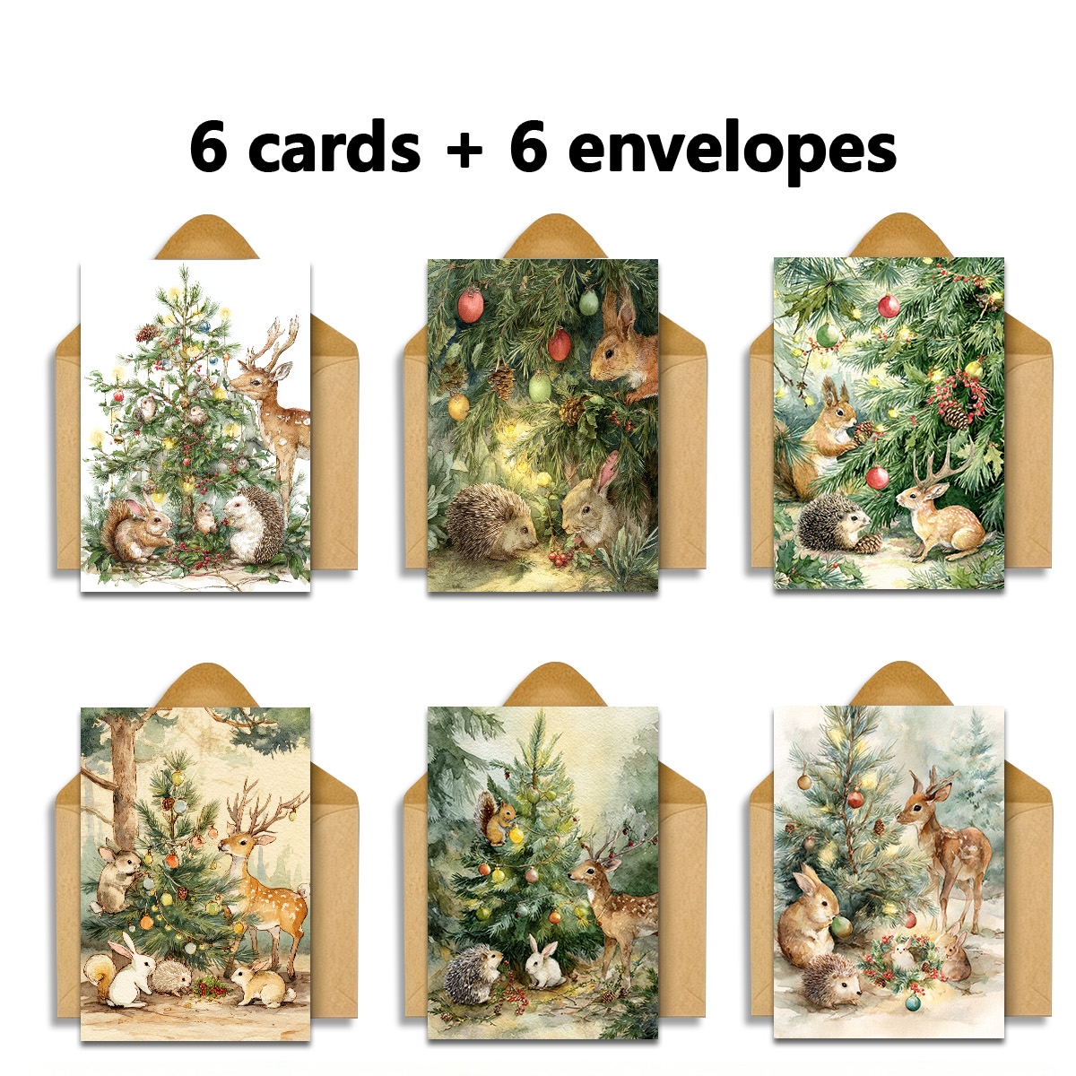 TEMU 1set/12pcs/24pcs Greeting Cards, Christmas Holiday Greeting Cards Deer, Pine, Rabbit Pattern Greeting Cards Holiday Greeting Cards With Envelope