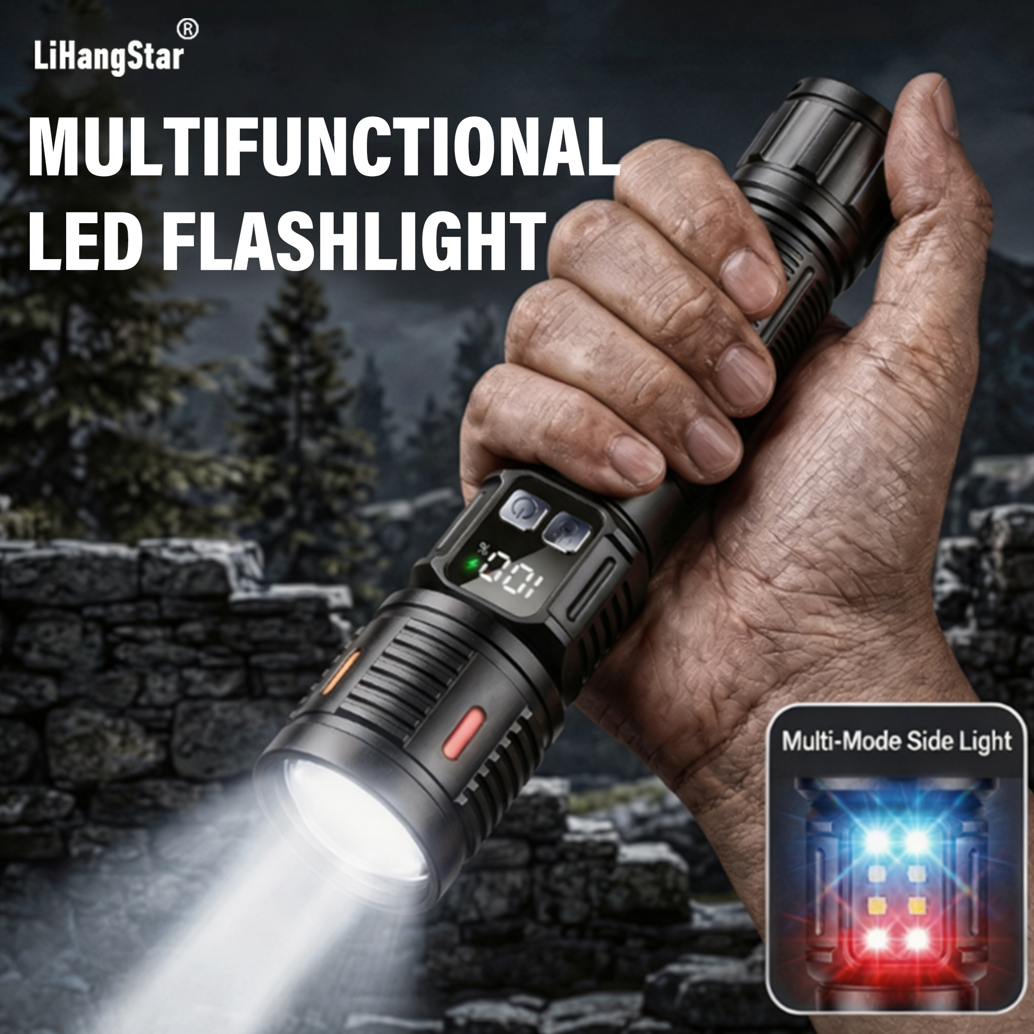 LiHangStar LED Rechargeable Flashlight with LED Side Light