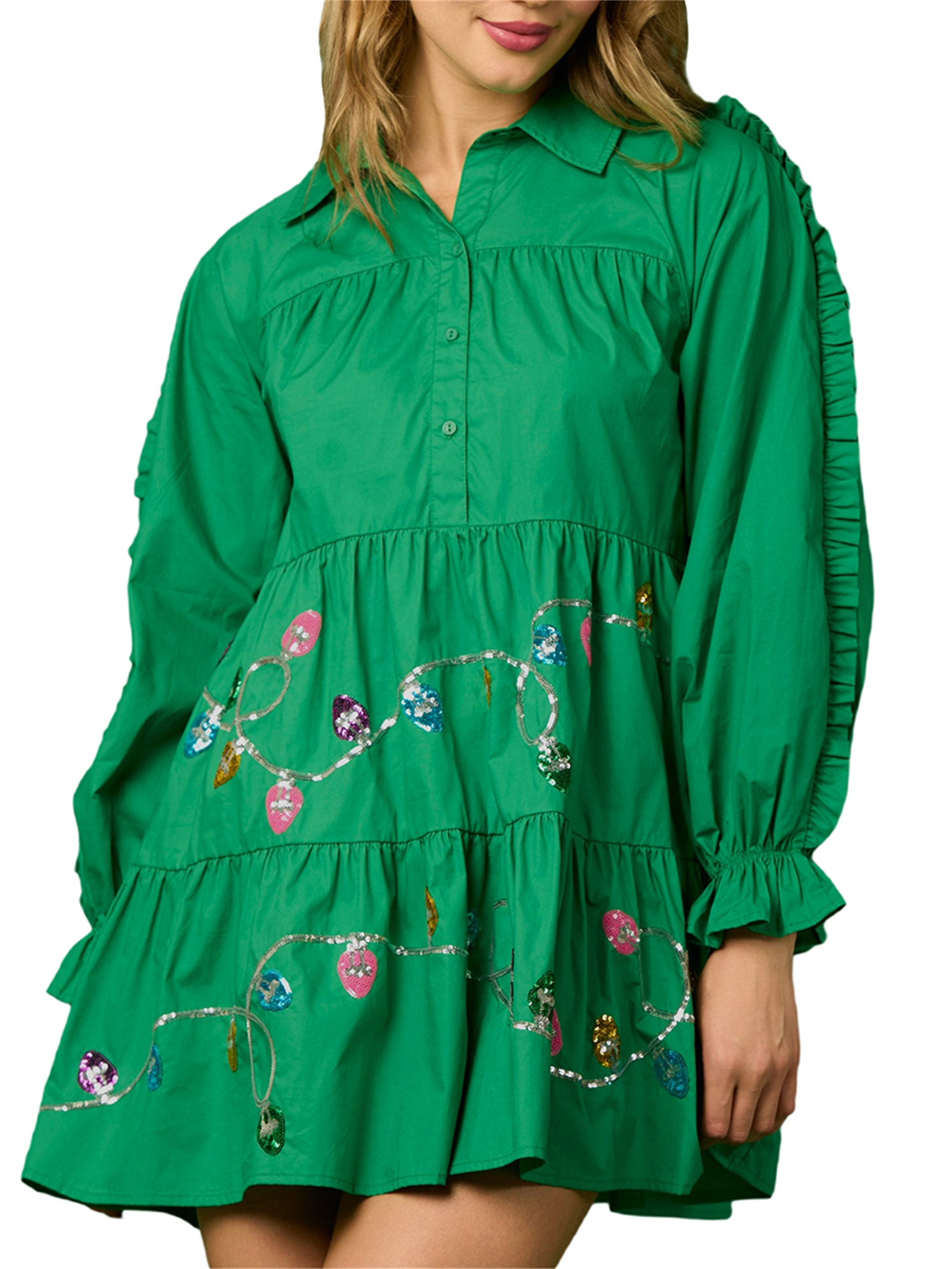 christmas sequin shirt dress Tipsy Elves Midnight String of Lights Sequin Dress