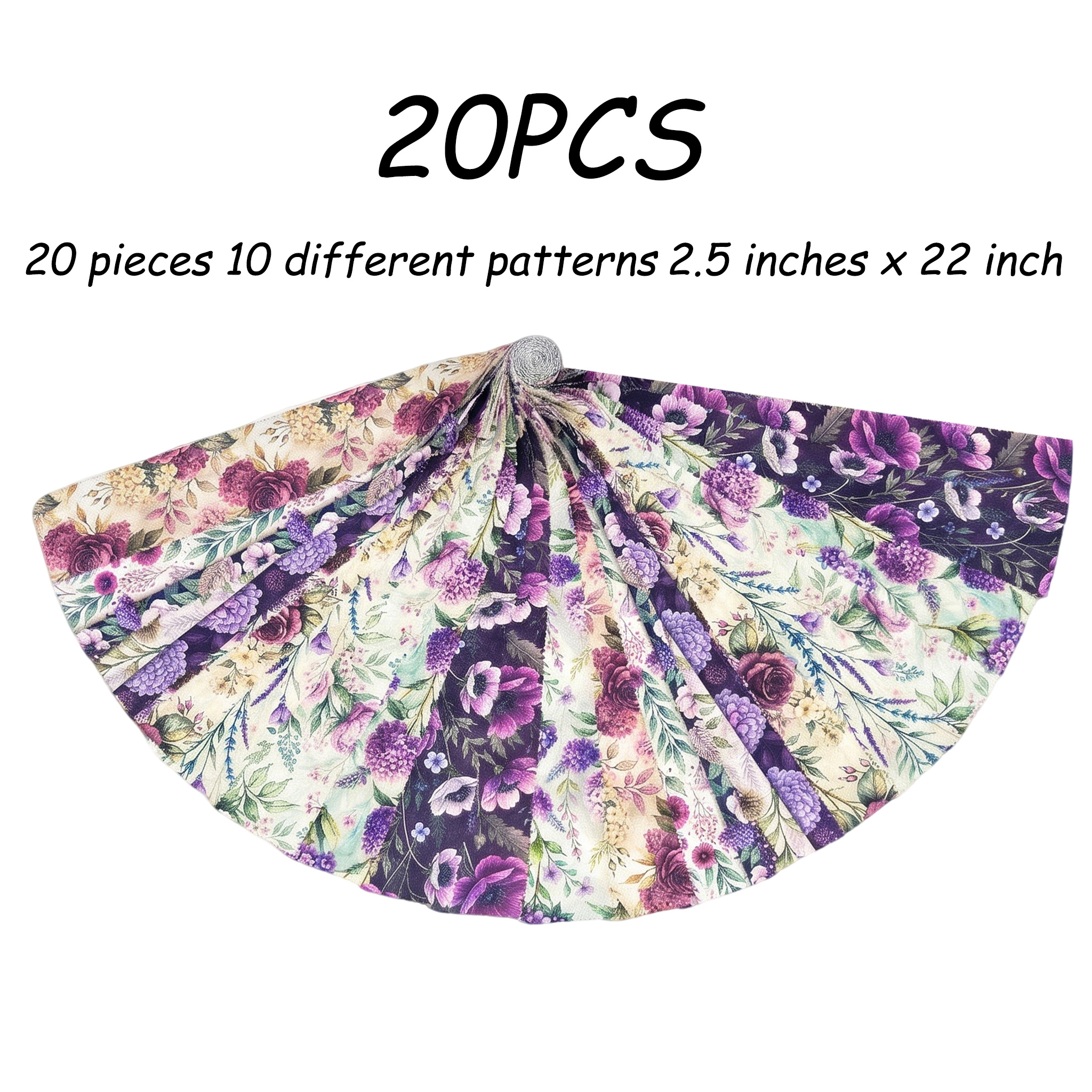 TEMU 20 Bandes de tissu Jelly Roll, tissu patchwork floral violet élégant, rouleau de 2,5 pouces x 22 pouces, style rétro français, Jelly Roll