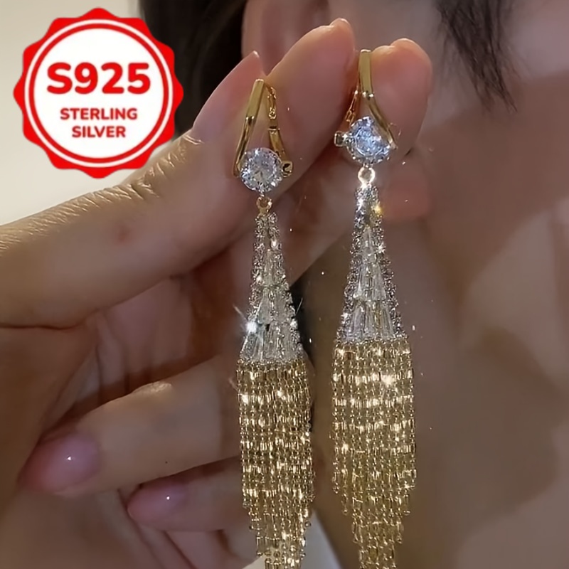 TEMU Boucles d'oreilles pendantes à pompon scintillantes S925 - Ornées de éblouissante - Idéales pour un usage , les célébrations et romantiques