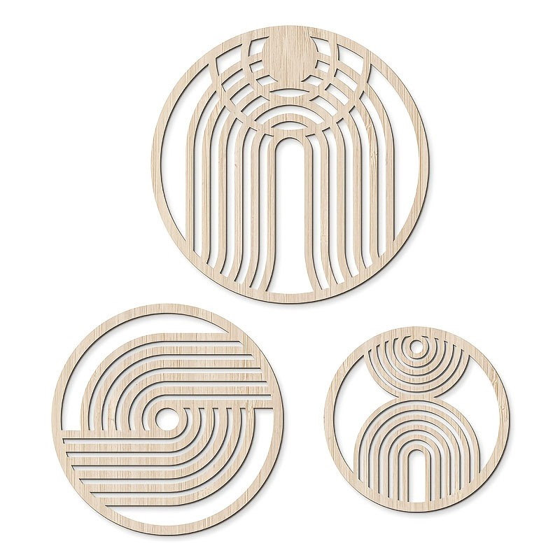 TEMU Décoration Murale Ronde Géométrique en Bois de Style Nordique, Lot de 3, Art Mural à Découpes de , Suspension Murale Moderne de Luxe Léger pour