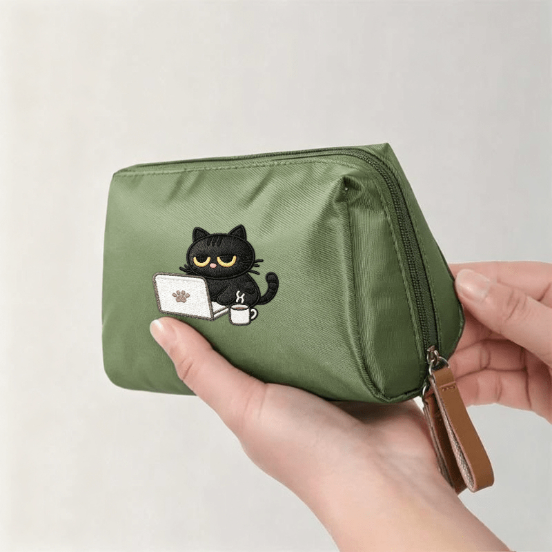 TEMU [women's Handbag] 1pc Kitten Watching Computer Pattern Travel Makeup Bag - Lightweight Portable Zippered Coin Purse, Suitable For Lipsticks,