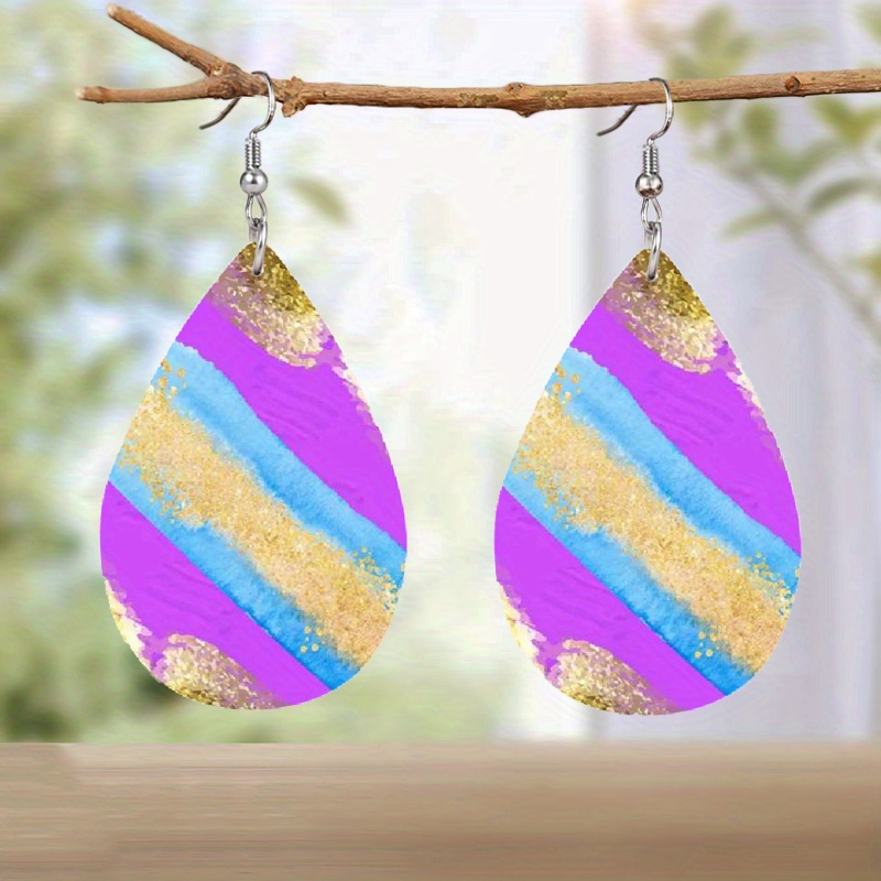 Women's Y2K Minimalist Purple & Blue Striped Teardrop Dangle Hoops