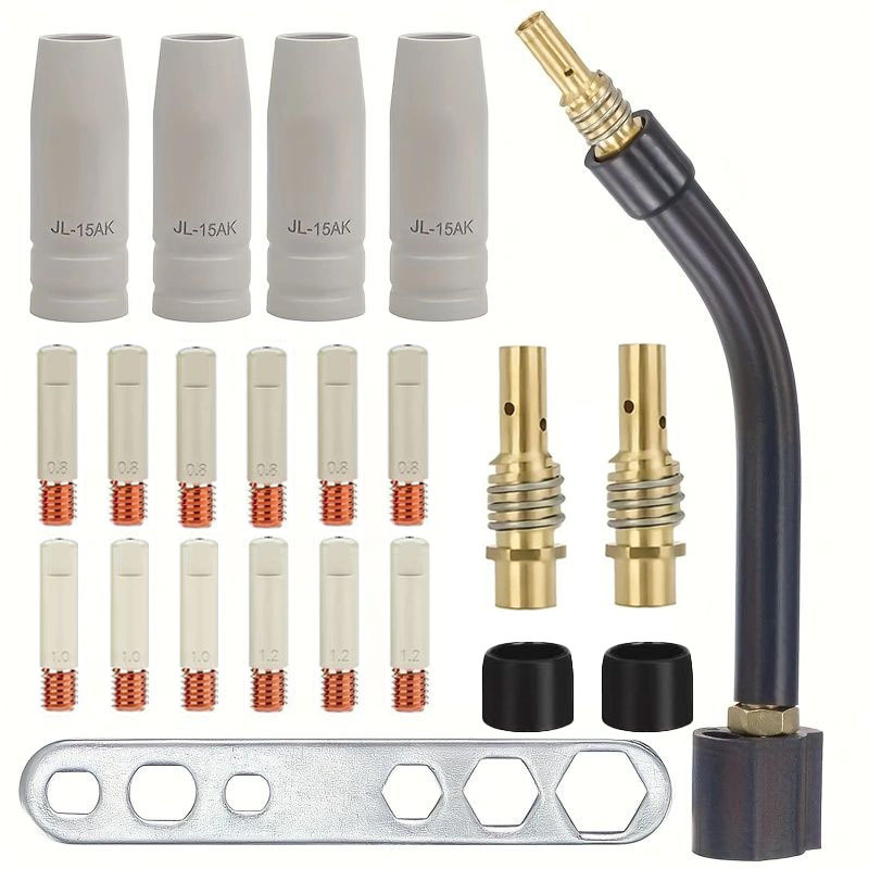 TEMU 22pcs Mb15 15ak New Coating Anti-stick Mig Welding Torch Set, Includes 0.8mm & 1.0mm & 1.2mm M6 Nozzles, Torch Head Base, Protective Cup, Torch