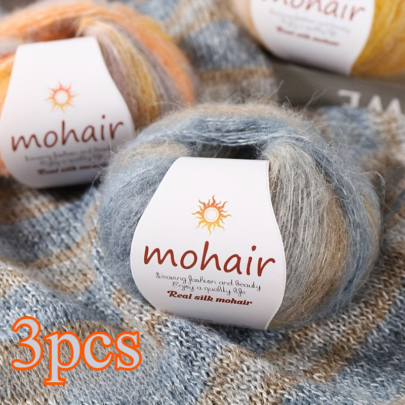 

3pcs Gradient Dyed Mohair Rainbow Yarn, Suitable For Hand Knitting Sweaters, Scarves, Hats, Diy Shawls