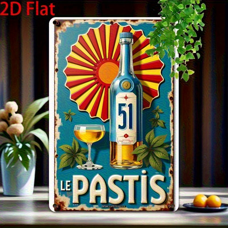 TEMU Plaque Murale Plate 2D, 1 pièce, Vintage Côte d' "Le " - Plaque Rustique Art Déco avec Bouteille de Vin , Verre et Rayon de Soleil - Décoration