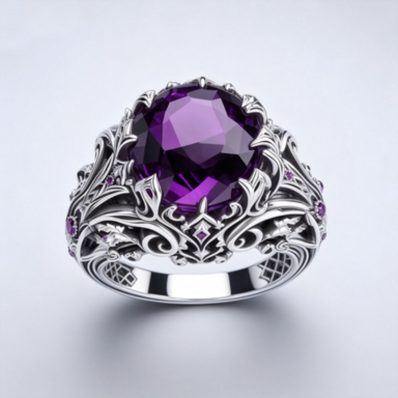 TEMU Luxurious Women's Fashionable Wedding Ring Additions, White Plated K-inlaid Synthetic Purple Zirconia Ring, Suitable As A Gift For Weddings,