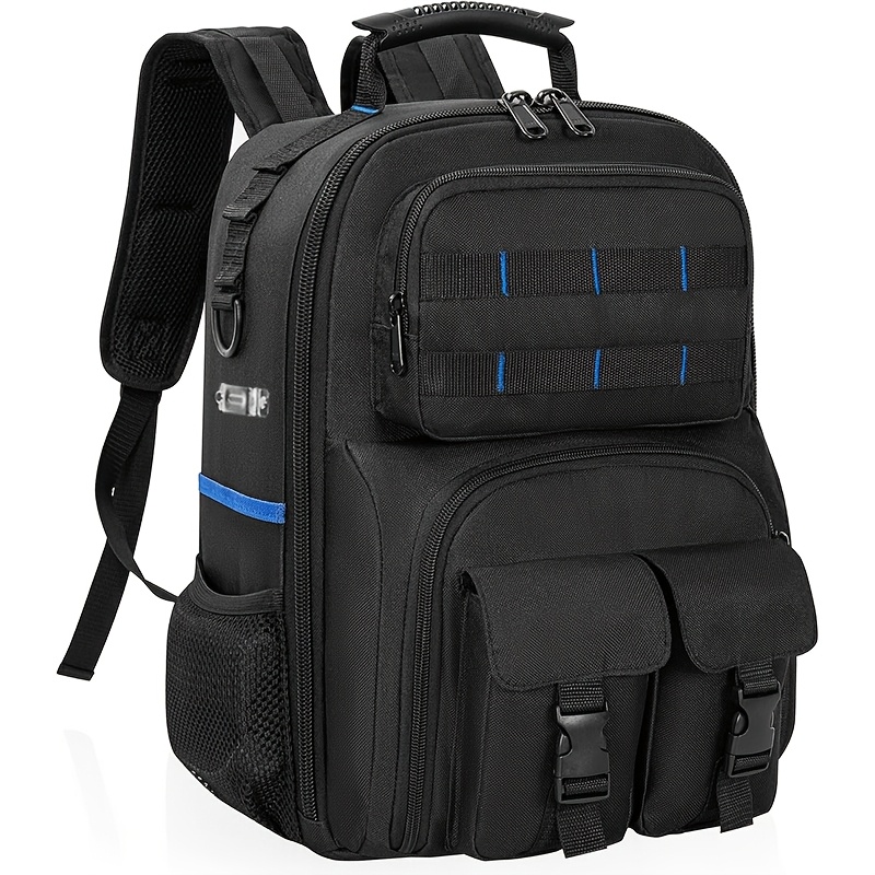 TEMU Heavy-duty Electrician Tool Bag - Large Capacity With Multiple Compartments, Padded Shoulder Straps - Durable Fabric Construction For