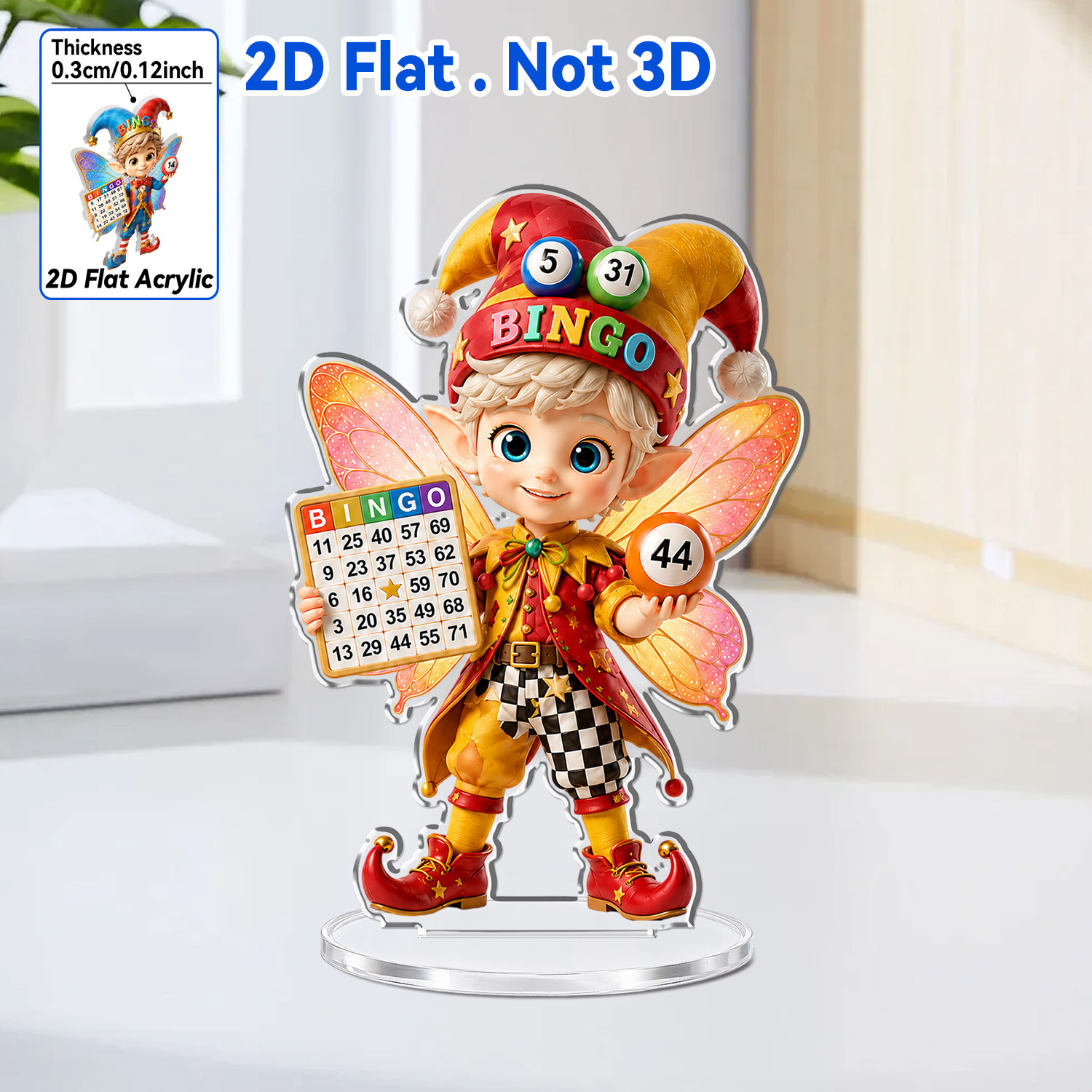 TEMU 2d Flat, 2d Flat 1pc Bingo Card Game Elf Fairy With Wings And Numbered Balls Acrylic Desktop Stand Decoration, Game-themed Decor, Gift For Bingo