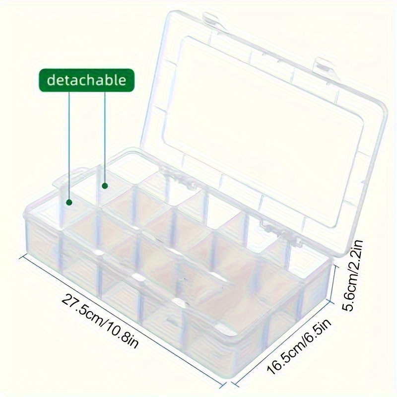 2pcs large transparent plastic storage box with 15 compartments suitable for beads jewelry   transparent plastic storage box for jewelry jewelry box bead organizer     rectangular container lightweight organizer sturdy construction compartment organizer home organizers craft enthusiasts jewelry boxes Product details 5