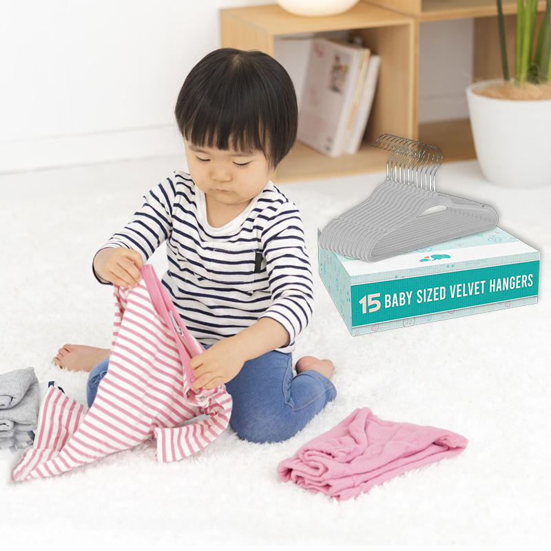 Kids Plastic Velvet Hangers for Closet, Pack of 15