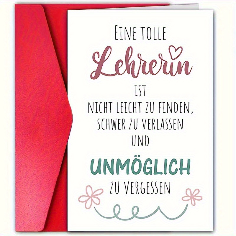 1pc German Thank You Teacher Card With Envelope - Deepest Appreciation To . Unique Gratitude Greeting From Student And Parent. The Best Teacher . High-quality Paper