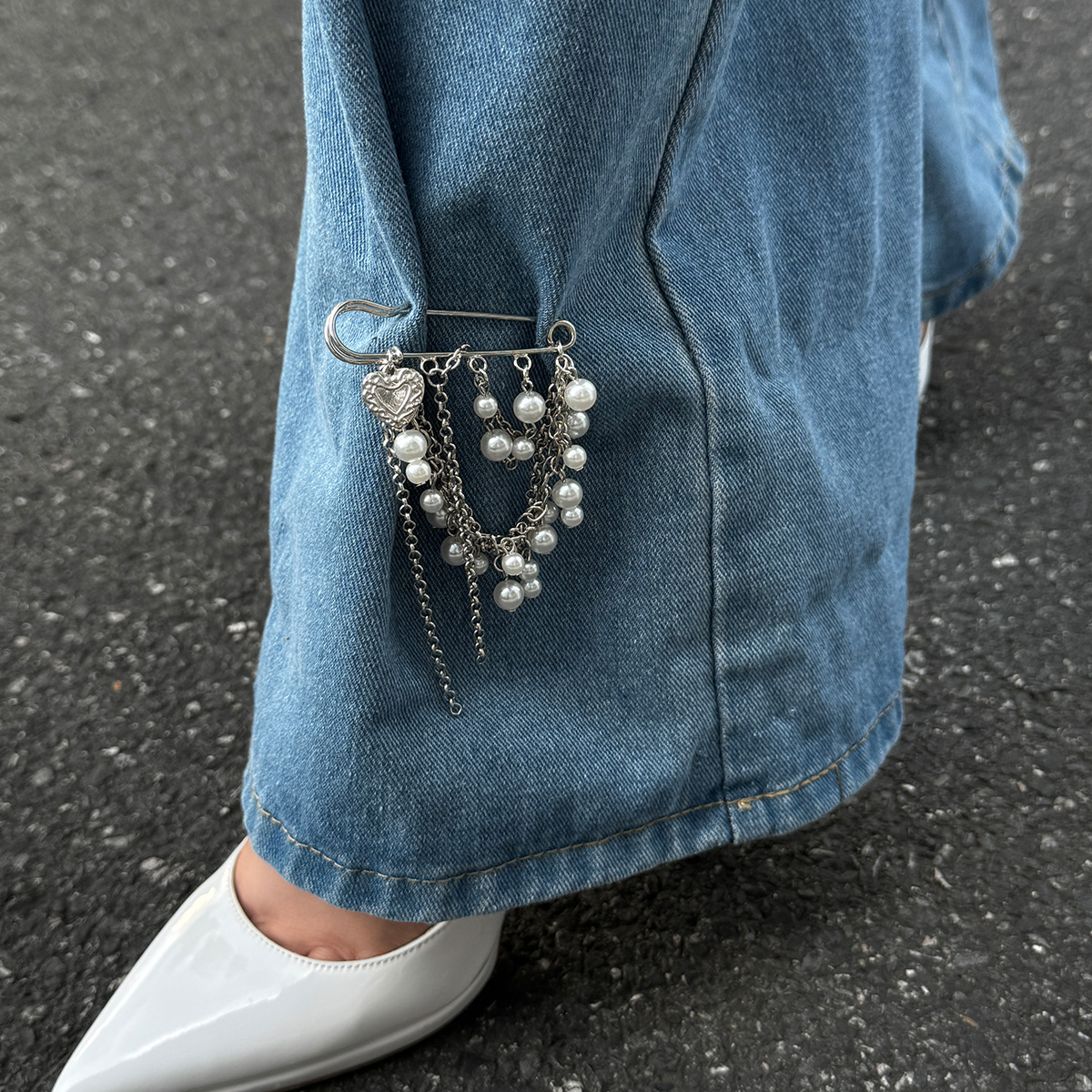 E-shop modische Hosenkette mit Herz-Anhänger im Instagram-Stil, einfache Quastenkette für verkürzte Hosen, süßes cooles Ketten-Pin-Hosen-Accessoire,