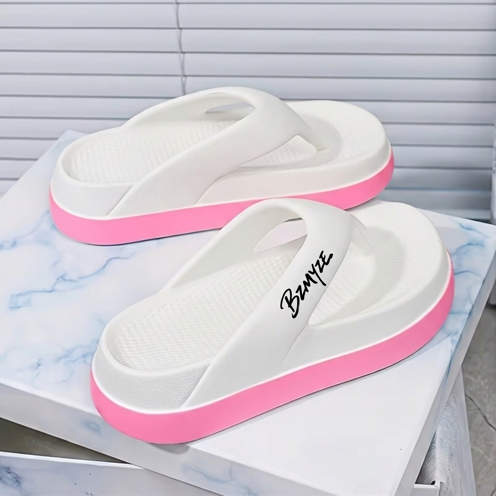 Image of Bzmyze Women's Thick-soled Toe-post Sandals, Eva Cushioned Platform Beach Slippers, Non-slip Wedge Toe-post Summer , Women Shoes