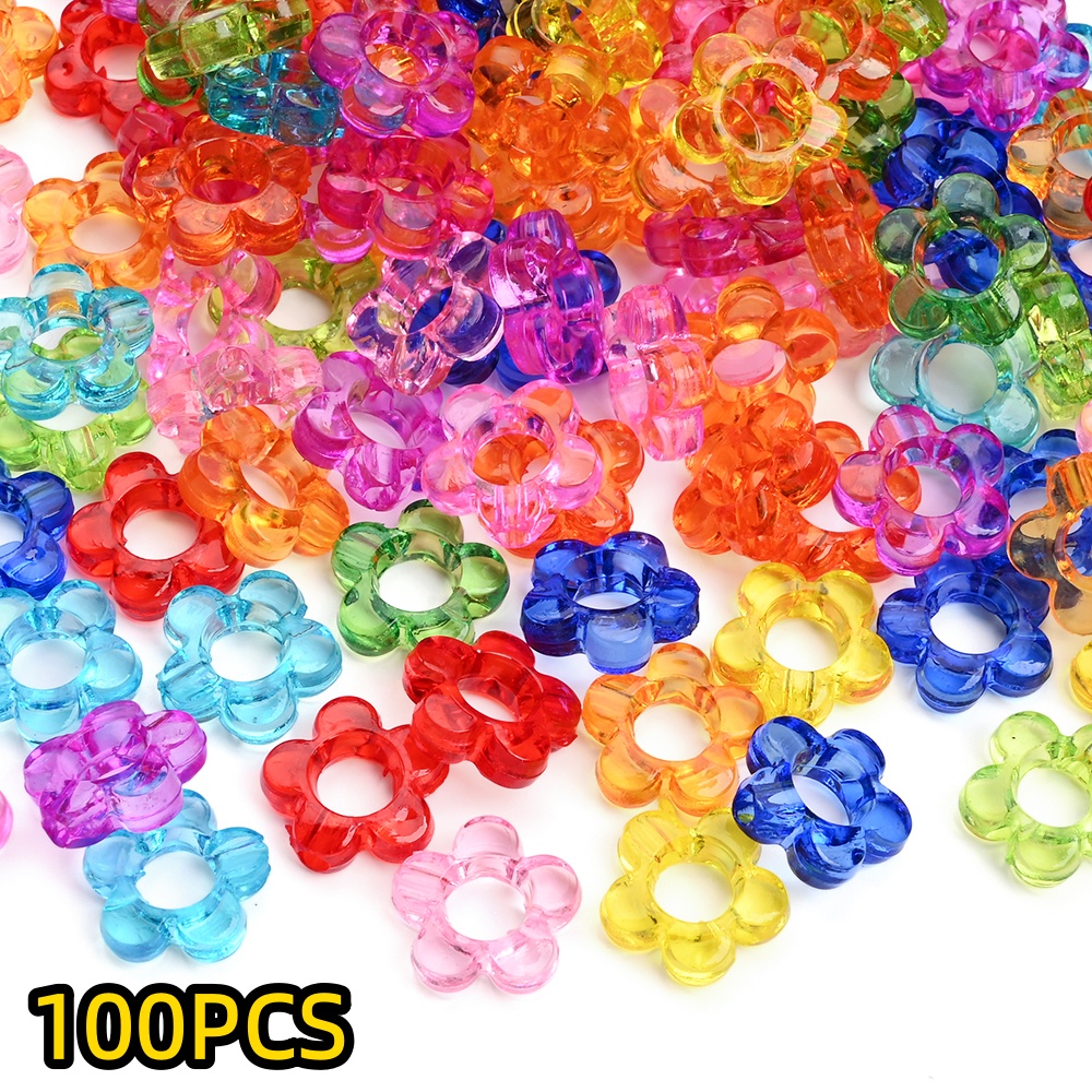 E-shop 100 Stück 13mm Durchsichtige Acrylperlen in Mischfarben, Niedliche Blütenform mit Großem Loch für DIY Handyketten, Armbänder Taschenanhänger