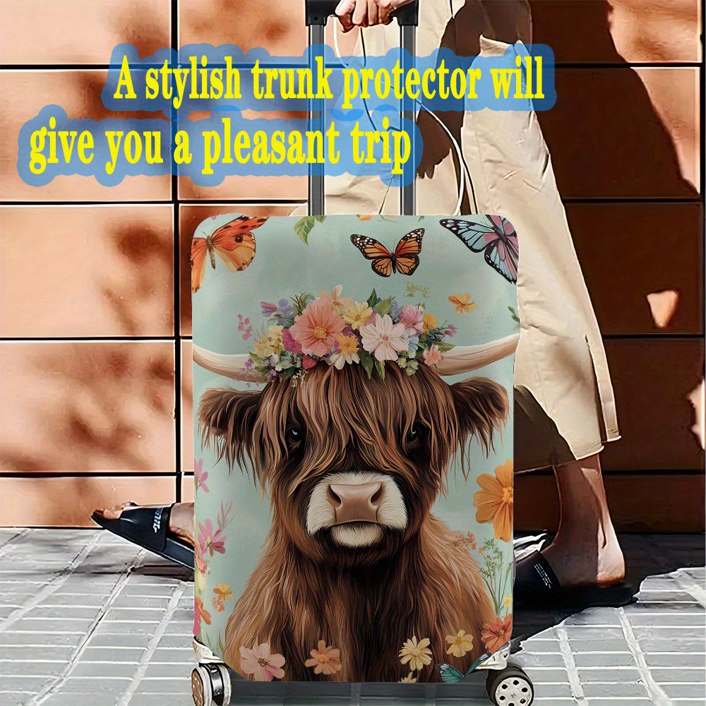 TEMU 1pc Elastic Polyester Luggage Cover With Cute Cow Print By The , Stretchable And Durable, And Stylish Luggage Cover For Men And Women, Outdoor