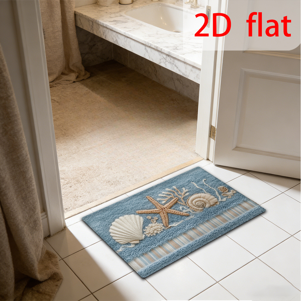 TEMU Tapete de baño 2D, 1 pieza, con estampado de conchas y , de franela . Adecuado para baño, , dormitorio, mesa de comedor, entrada y pasillo.