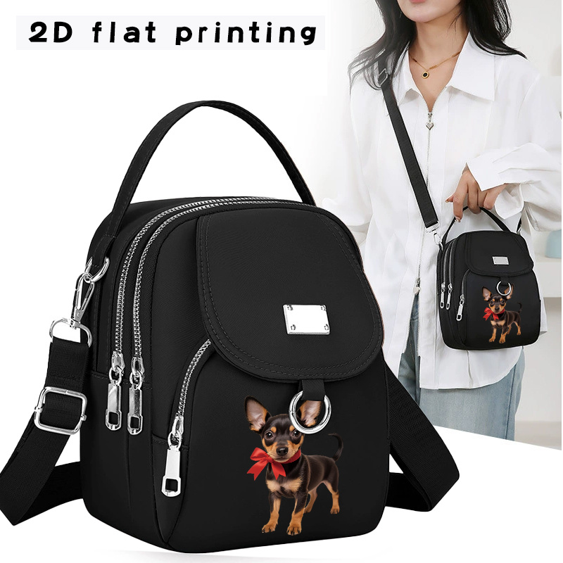 TEMU 1pc Mini Crossbody Bag With Mini Ribbon Dog Print - Lightweight Zipper Closure Shoulder Messenger Bag, Suitable For Commuting,, Travel, Casual