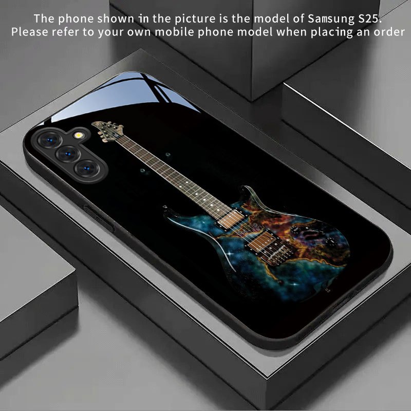 TEMU Phone Case - New Phone Case With Starry Sky Electric Guitar Design Made Of Tempered Glass For S26ultra, S26plus, S26, S25fe, S25ultra, S25plus,