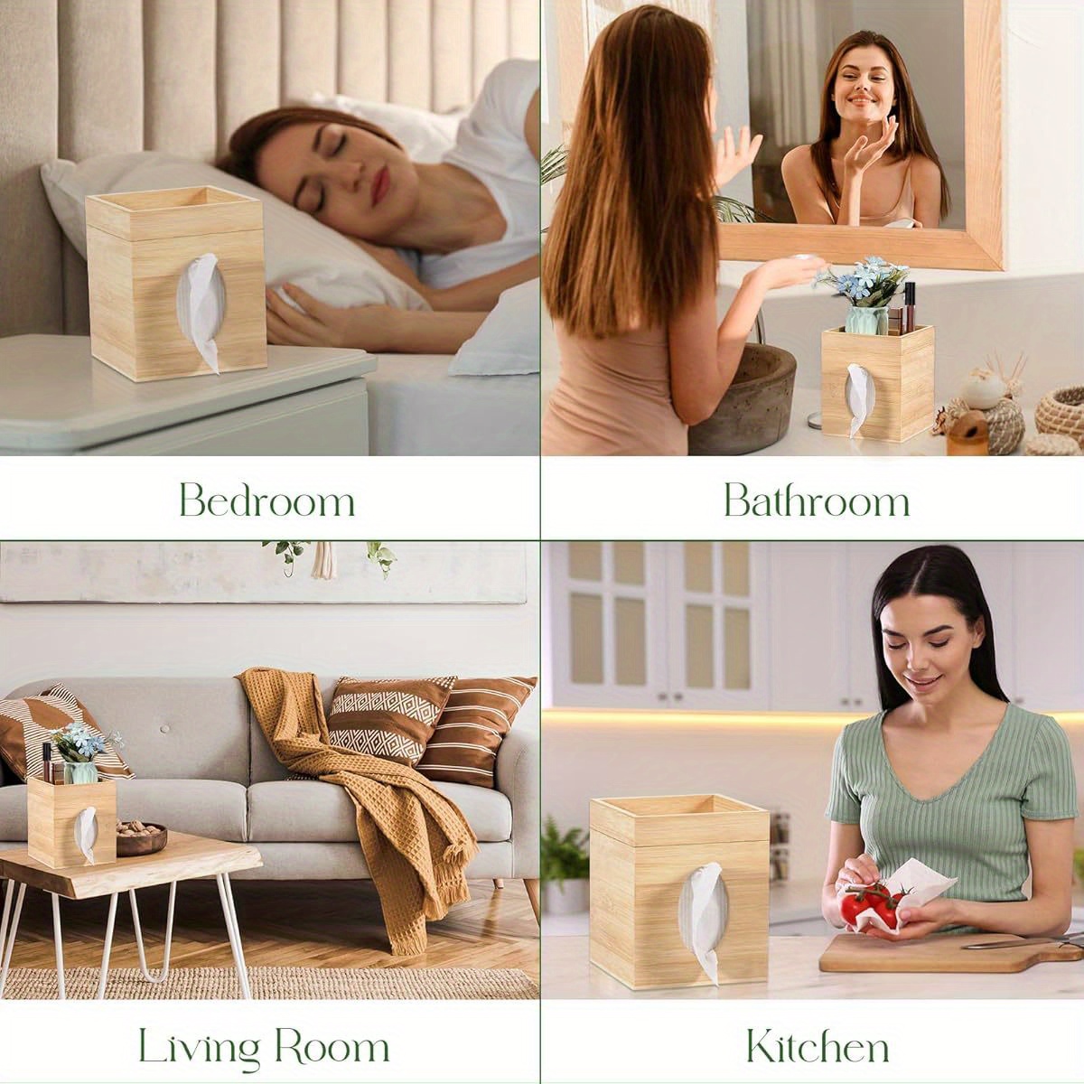 bamboo tissue box cover with storage tray square 6 x6 x7 4 durable plastic holder for bathroom bedroom office tabletop high quality easy   bathroom organizer   smooth texture Product details 4