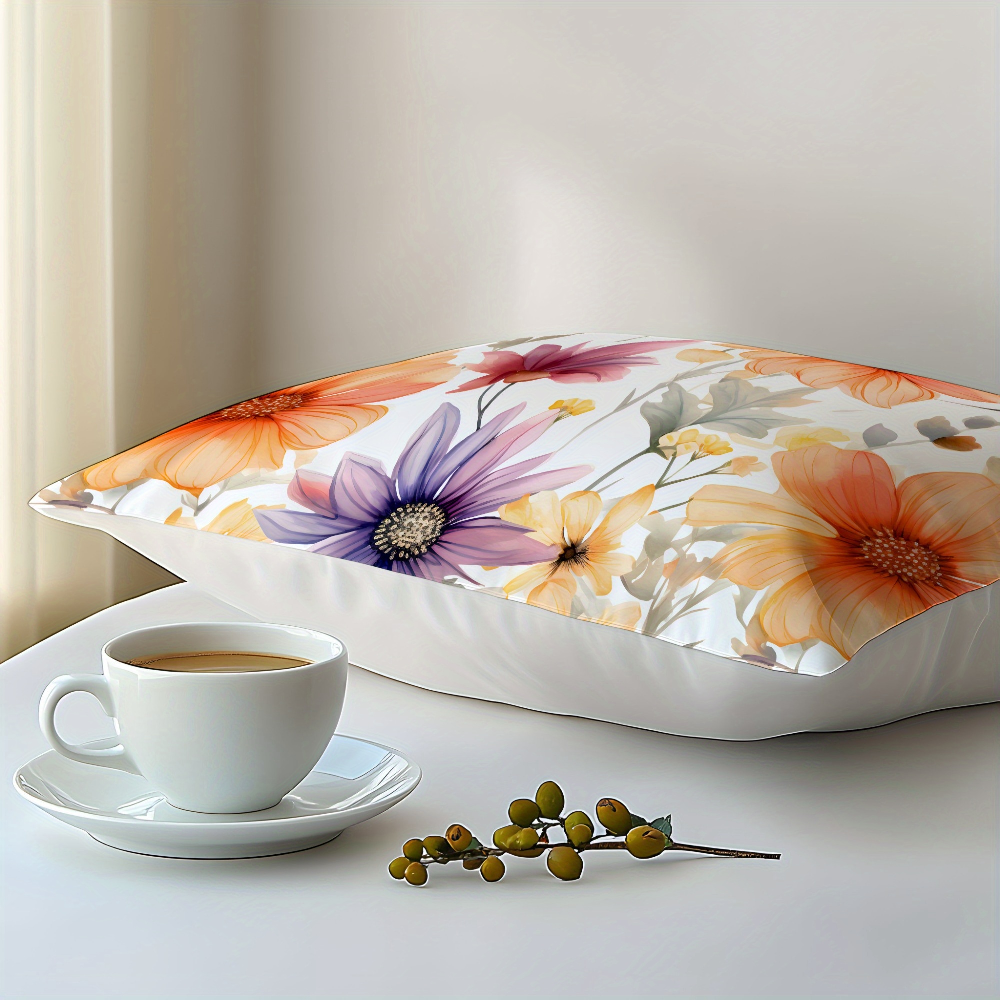 1pc orange floral 3  print pillowcase soft comfortable   fabric machine washable envelope closure woven plain weave ideal for bedroom   hotel gift ready details 3