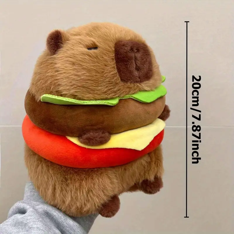 KUKUShining Kuscheliges Hamburger Capybara Plüschtier, Ultraweiches Tierkissen For Kinder Wohnkultur Deko(20cm/7.8in