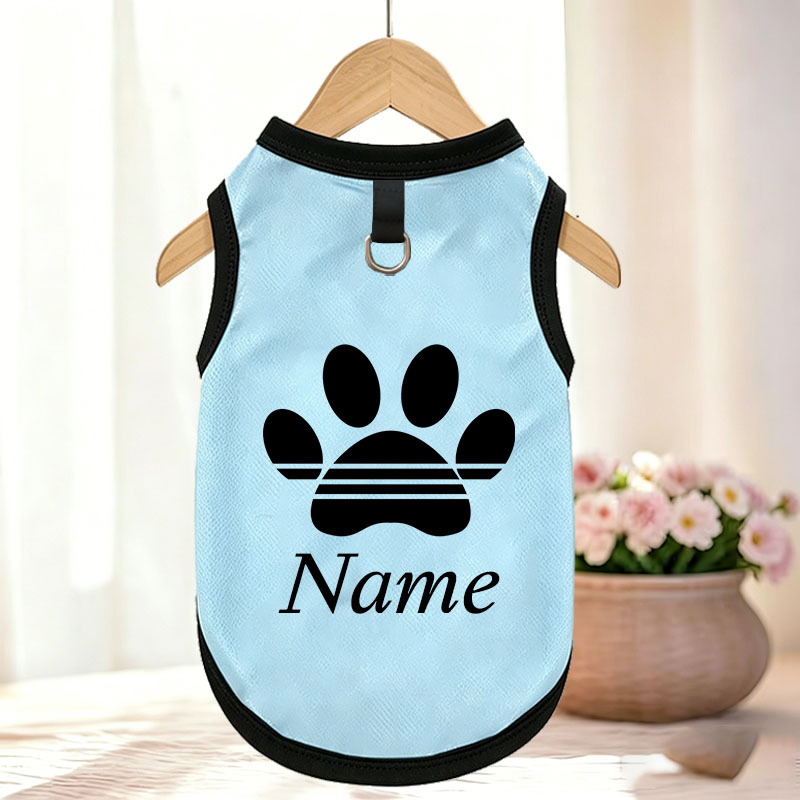 TEMU Custom Dog Name Adi-style Paw Print Dog Vest With D-ring, Personalized Breathable Mesh Pet Tank Top For Small Medium Dogs Cats