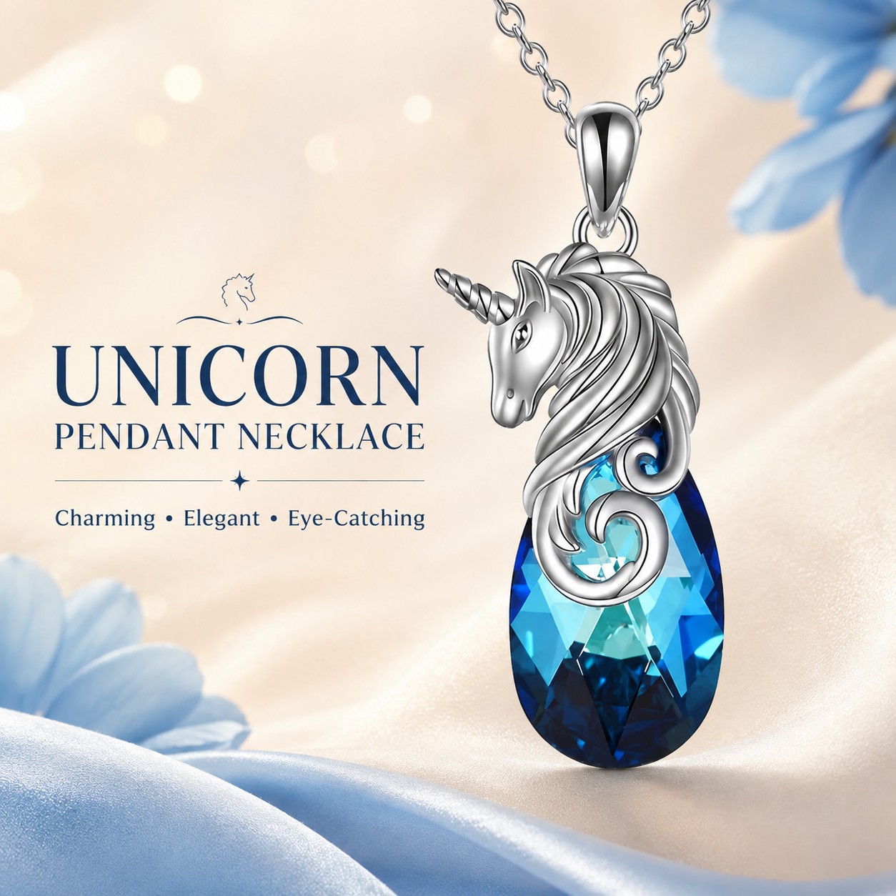 TEMU Unicorn Pendant Necklace With Drop-shaped Synthetic Synthetic Zirconia - Elegant Unicorn-themed Suitable For Daily Wear, Birthday, Christmas