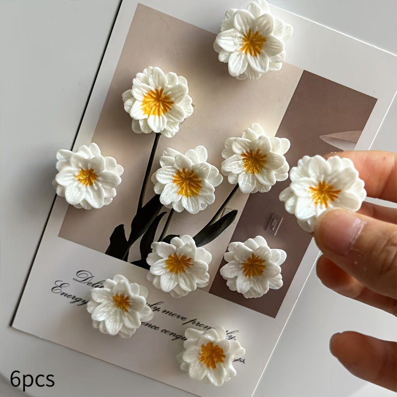 TEMU 6pcs Of Artificial Resin Flower Refrigerator Magnets, Creative And Cute Magnetic Stickers For Home And Kitchen Decoration