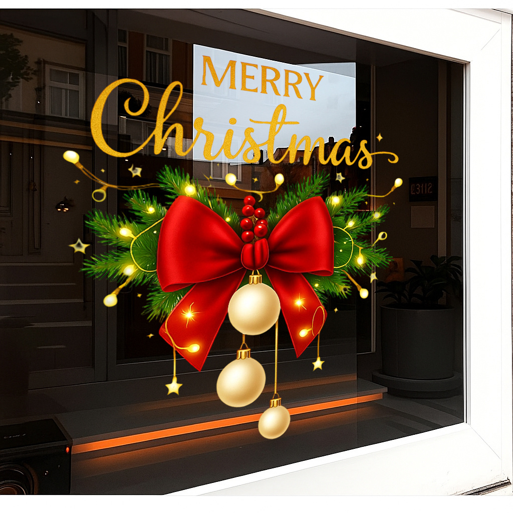 1pc Christmas Pine Needle Pattern Home Window Glass Double-sided Visual Static Cling, Suitable For Glass Doors, Balcony Windows, Holiday Atmosphere Decoration Glass Stickers