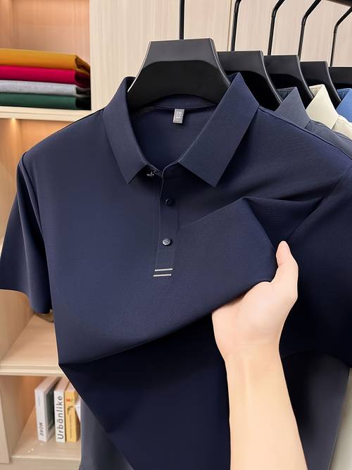 mens solid color seamless shirt for men premium ultra dry wrinkle resistant stretch fabric business casual tops ideal for work office golf wear