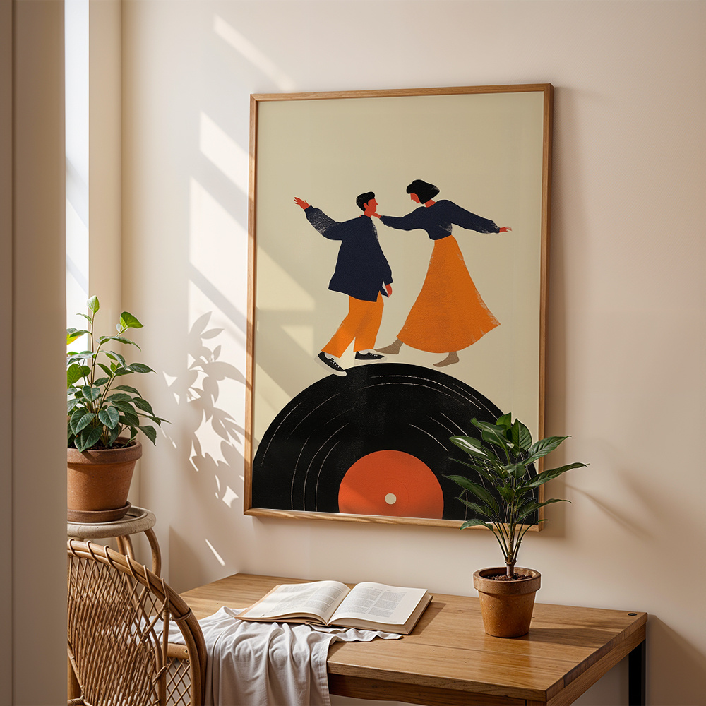 TEMU 2d Flat, Horizontal Dancing Couple Wall - Modern Minimalist Vinyl Or Canvas Suitable For Bedroom, Living Room Decor, Horizontal Dance-themed,