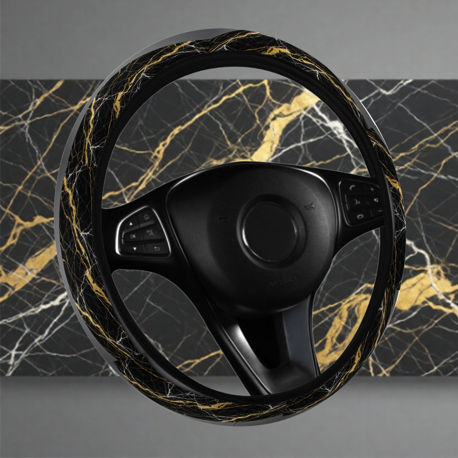 TEMU Luxury Marble Vein Pattern Patterned Printed Car Steering Wheel Covers, One-piece Set, Suitable For Most Car Models, Lightweight, Durable,