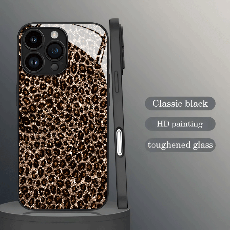 TEMU Phone Case: Leopard Print Textured Tempered Glass Phone Case For Iphone 17 16 15 14 13 12 11 17air Pro Plus Mini, Minimalist High-end Business