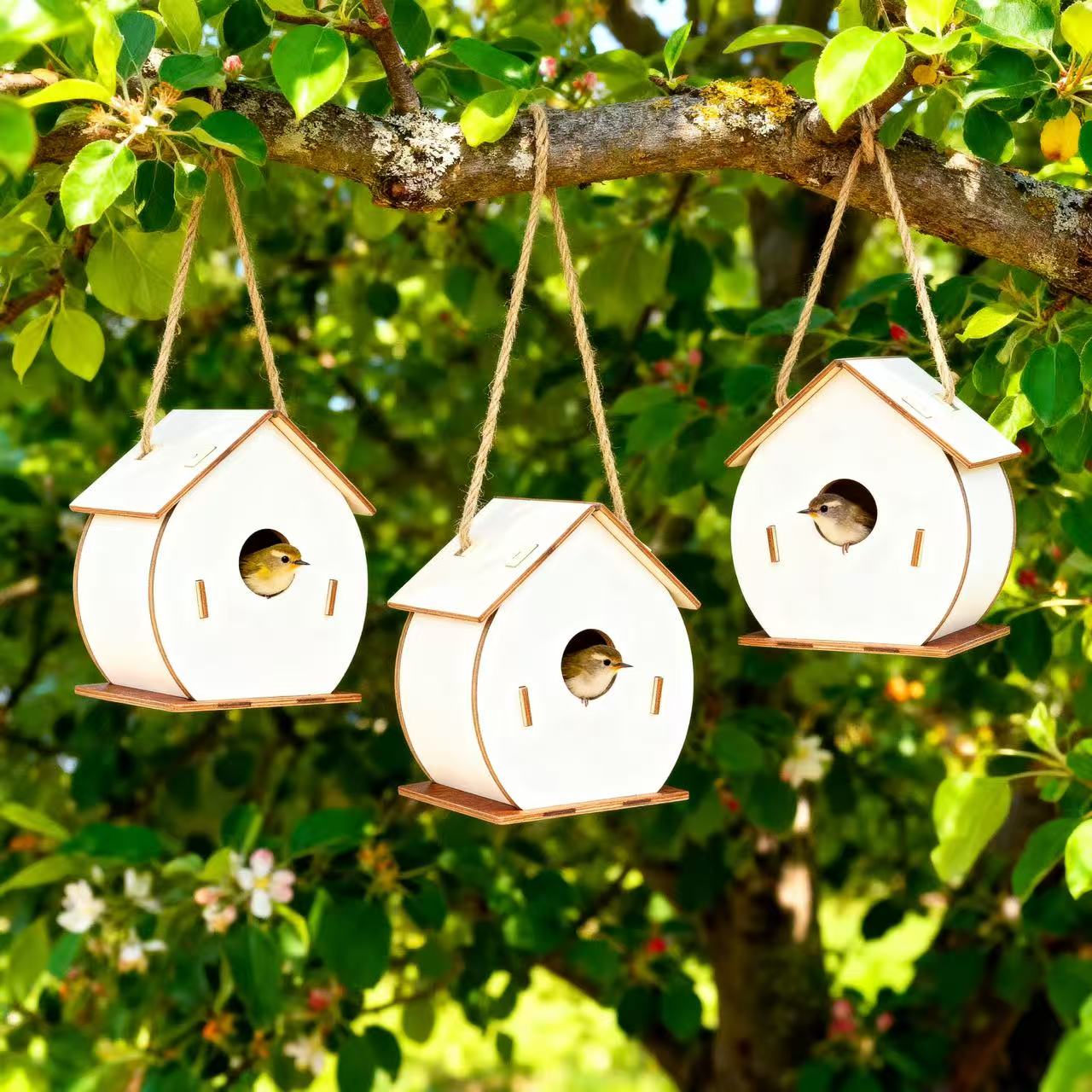Image of 3pcs Wooden Birdhouses, Bird Nests And Bird Cages, Outdoor Birdhouses, Without Battery
