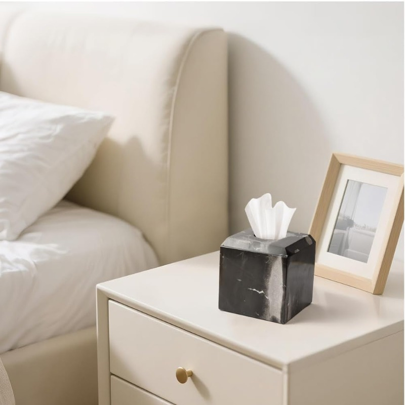 italy natural marble tissue box cover - heavy-duty square marble toilet paper holder with black & white veining, minimalist   for bathroom, living room, bedroom, kitchen, office - durable   decor, easy- , decorative storage organizer (compatible with standard tissues) - heavy-duty round facial holder for minimalist home decor, natural marble texture, sophisticated black & white veining, versatile for any room, stylish and functional accessory, tissue Product details 5