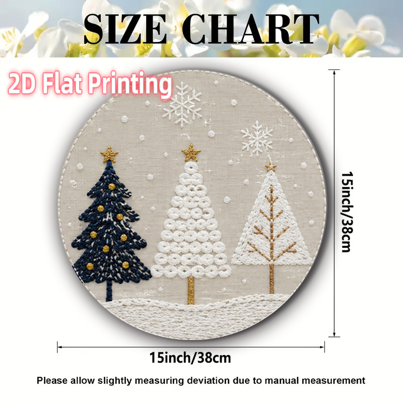 TEMU 2d Flat 4pcs-christmas Trees Snowflake Embroidery Beige Circular Placemat Suitable For Parties, Home Use, Themed Restaurants, Halloween And