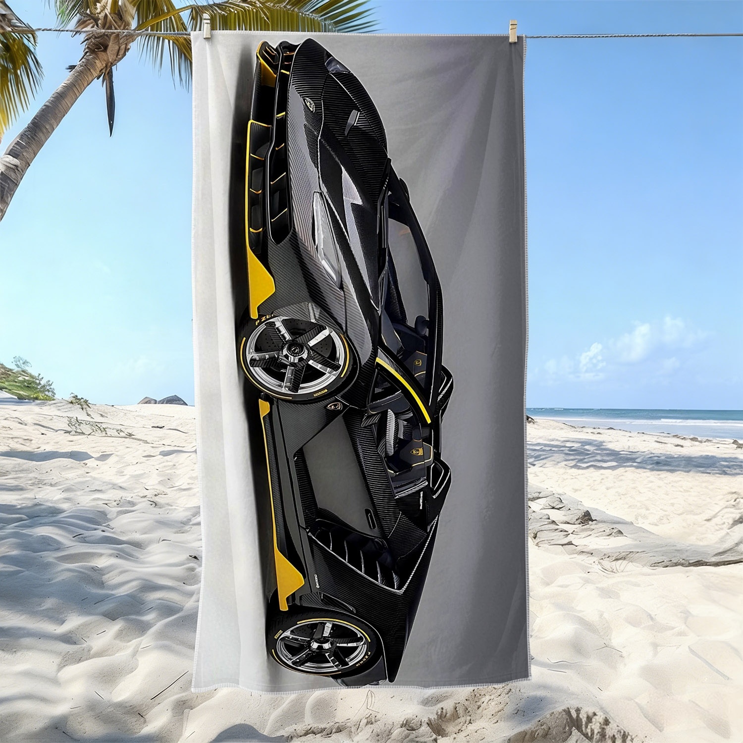 TEMU 1pc, Cool Supercar Pattern Soft Beach Towel, Dynamic Design, Microfiber Bath Towel, Quick-dry And Super Absorbent, Suitable For Beach Vacation,