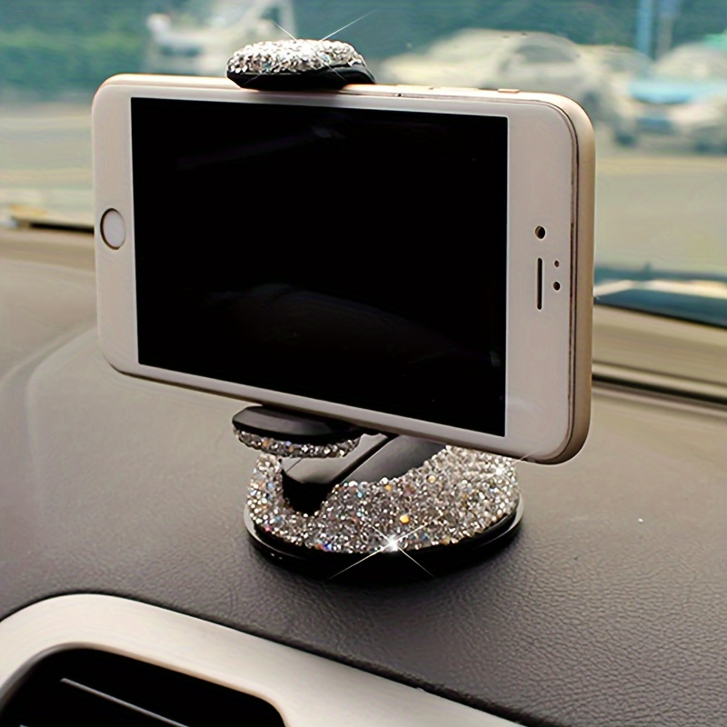 

Bling Car Phone Holder With Sparkling Rhinestones - Multi-functional Dashboard & Mount, Rotating Suction Cup For Easy Navigation, Abs Material, Phone Holder For Car